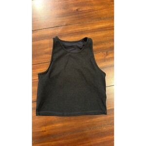 Vuori Women Lux Performance Tank Top Black Heather Crop High Neck VW1004 Small